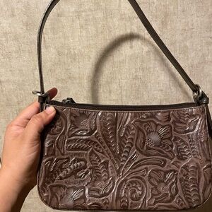 Valerie Stevens Floral Embossed Brown Shoulder Bag